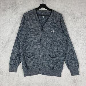 Orisue Sweater Mens Large Gray Cardigan Button Front Pockets Knit Marled Heather